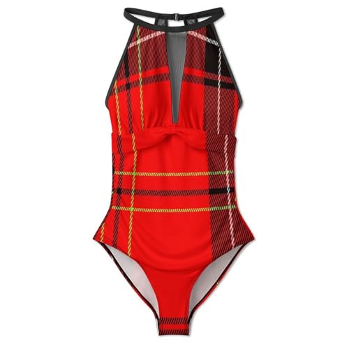 Womens One Piece Swimsuits Loop Neck Tummy Control Mesh Bathing Suits for Beach3