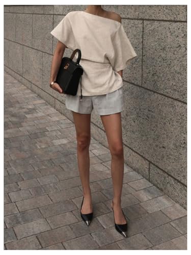 MakeMeChic Women's Fall Asymmetrical Tops Dolman Sleeve Blouse One Shoulder Split Hem Dressy Blouse Shirt4