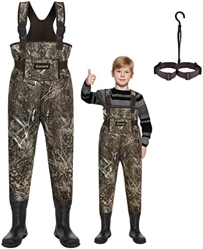 Gonex Child Neoprene Chest Waders Rubber Boots, Waterproof Breathable Insulated Camo Fishing Waders for Toddler Children Boys (Camo, 8/9 Year Old Big Child)