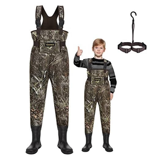 Gonex Child Neoprene Chest Waders Rubber Boots, Waterproof Breathable Insulated Camo Fishing Waders for Toddler Children Boys (Camo, 6/7 Year Old Little Child)