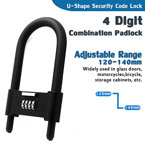 4 Digit Combination Padlock,V·resourcing® Heavy Duty Anti Theft U-Shape Security Code Lock With Adjustable Shackle,For Bicycles,E-Bike,Mountain Bike,Gates,Shed,Fence [Adjustable Range 120-140Mm] #TOP1