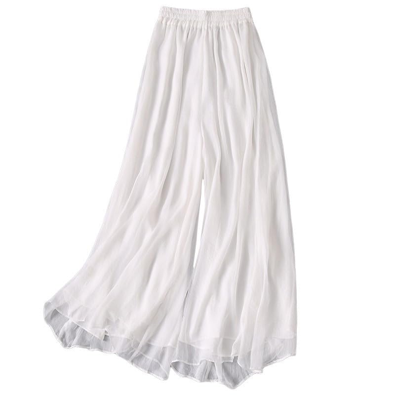 Irsutey Womens Solid Color Retro Elastic Waist Loose Casual Wide Leg Pants