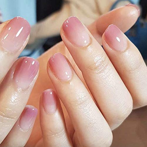 Brishow Lot de 24 faux ongles courts à presser en forme de cercueil - Rose dégradé - Pour femmes et filles Cover