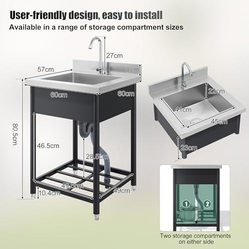 Fregadero de acero inoxidable de diseño independiente para uso comercial 3