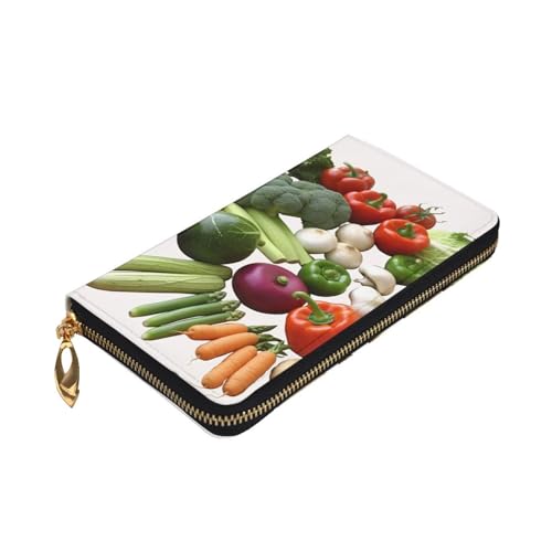 Portefeuille dames en cuir véritable grand format au design légumes