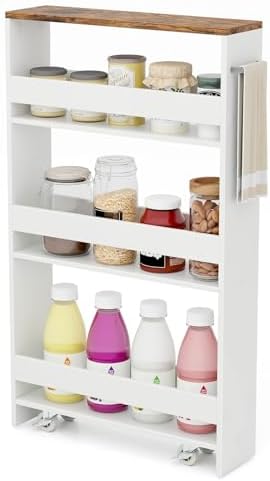 KOMFOTTEU Nischenwagen 4 Etagen - Platzsparendes Rollregal Für Küche & Bad In Weiß