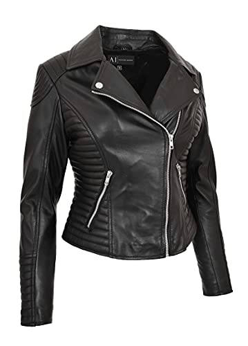 Veste de motard en cuir souple noir pour vos sorties en ville Bella 48
