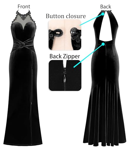 Image of VFSHOW Womens Formal Halter Keyhole Back Prom Gala Maxi Dress Evening Gown | Sexy Illusion Sweetheart Neck, High Slit, Wedding Guest, Applique, Twist Front Mermaid Dresses