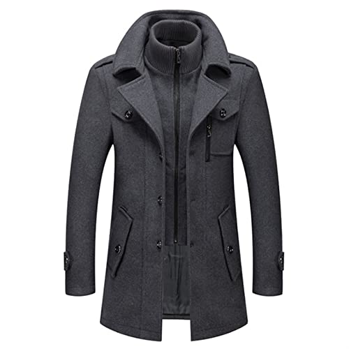 Otoño Suéter Nuevos Hombres Lana Mezclas Abrigos Otoño Invierno Color Sólido Resistente al Frío Hombres Abrigo de Lana Doble Collar Casual Gabardina Cover