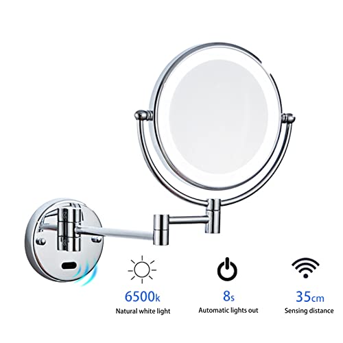Miroir de maquillage LED à capteur intelligent AMUCK pivotant double face grossissant 10X