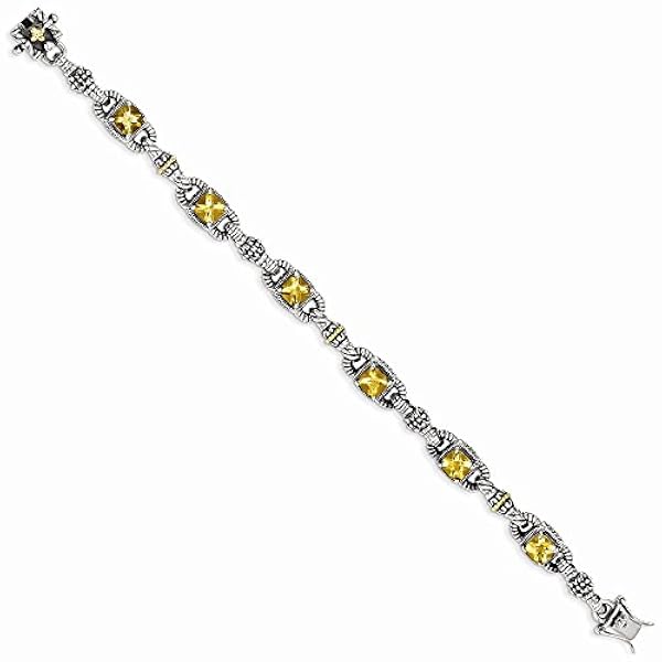 Bracciale da donna in oro massiccio 14 kt e argento sterling citrino