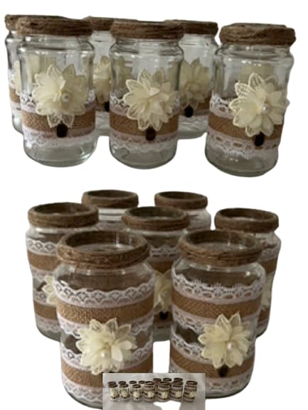 Verre bohème n°833 recyclé, ensemble de 14 vases ornés de dentelle véritable