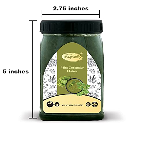 Anaaj Valley Green Coriander Mint Chutney - Freshly Ground Coriander Spicy Sauce - 350G Tangy Dhaniya Pudina Chutney - Fresh Mint Coriander Chutney - Non-Gmo - Vegan - Gluten Free Sauce #TOP4