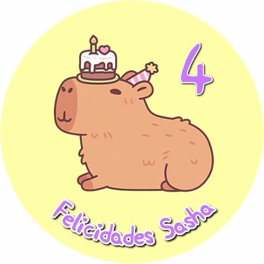 OBLEA de CAPIBARA Redonda personalizada para Pastel o Tarta, Papel Comestible Decoracion Cumpleaños, Obleas Comestibles Torta Redondo - Vegano y Sin GLuten