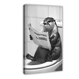 Divertidas decoraciones artísticas de nutria para baño, 4 pósteres en lienzo, decoración de dormitorio, paisaje, oficina, habitación, regalo, 16 pulgadas de largo x 24 pulgadas de ancho