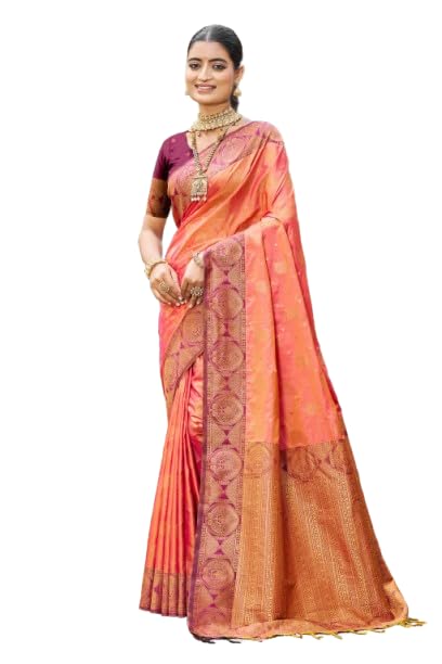 sangam prints Peach Orange SOFT SILK Woven Work Ethnic Traditional Saree-picture-13