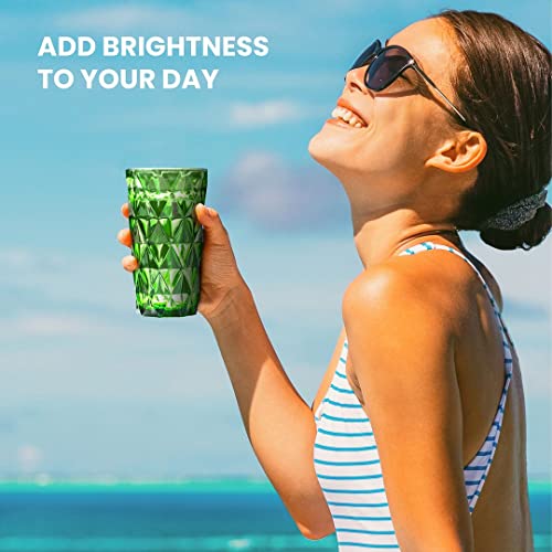 Chef's Star 13 Oz Water Glasses, Vintage Glassware, Highball Drinking Glasses, Textured Glass Cups, Colored Kitchen Glassware, Elegant Retro Drinking Glasses, For Kitchen Or Home Bar Set Of 3 #TOP1