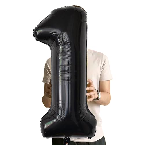 Image of Number Balloons Black Party Balloon - Giant Number 1 Balloon, 40 Inch Large Balloon for Birthday Decorations, Black Party Supplies for Men Women