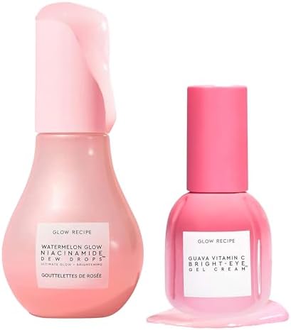 Glow Recipe - Glowy Skin Prep Besties - Watermelon Niacinamide Dew Drops (40ml) + Guava Vitamin C Eye Gel Treatment (15ml) - Hydrating Skin Glow Serum & Under Eye Brightener for Dark Circles (1 Kit)