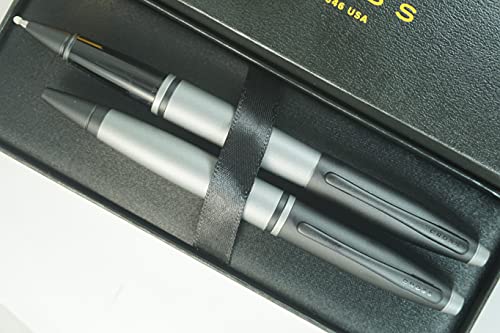A.t.cross Calais Gray And Black, Polished Chrome Appointments And Cross Signature Mid Band Selectip Black Gel Ink Rollerball Pen And Ballpoint Pen Set. A Great Gift Pen To Anyone And Any Occasion #TOP6