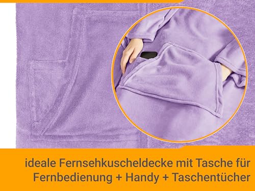 Couverture pull plaid Npluseins lilas 130x180cm avec manches et poche - 6