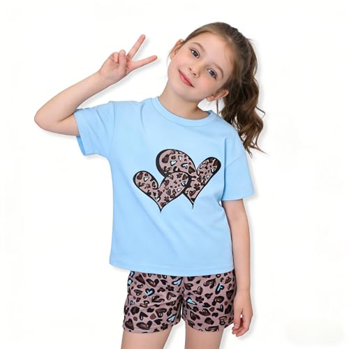 Image of Axumity Kid Toddler Girl Clothes Summer Ruffle Sleeve Figure Graphic Shirt + Shorts Summer Outfits Set