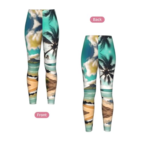 Leggings de compresión para mujer suaves con estampado tropical de palmeras 4