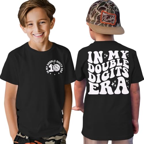 BOUTIKOME in My Double Digits Era Shirts Boys Birthday T-Shirt 10 Years Old Tees 10th Tops Ten Birthday Party Outfits(Black-10Y)