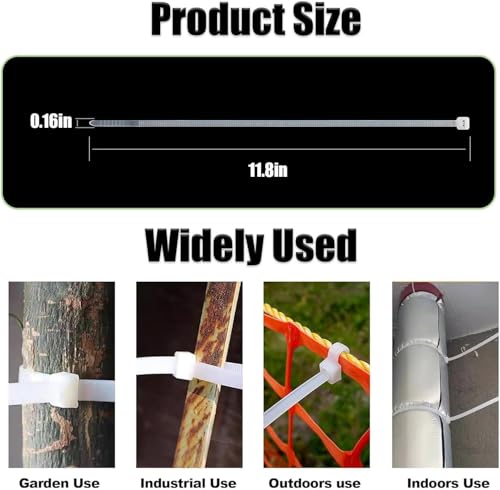 Image of bvslf 300 MM x 3.6 MM | 200 PCS | Heavy Duty Strong 30 cm Long Multi-Purpose Bulk Cable Zip Tie for Cable Management Packing Electrical Lock Cable Tie | 12 inch Premium Self-Locking Nylon Zip Tie