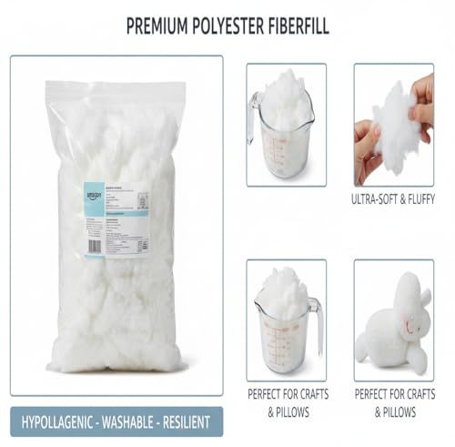 Image of H B MSALA Soft Fiber Racron Polyester Polyfill Stuffing, 500g, White | Synthetic Cotton Filling, For Pillow, Cushion, Teddy Bear & Soft Toys