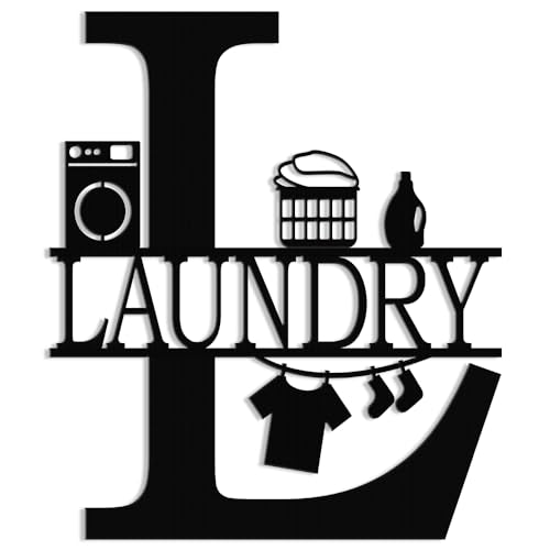 XORT Laundry Room Decor Sign Vintage Metal Laundry Sign Wall Art for Modern Home Kitchen Bathroom Hanging Decoration (Black - 12 x 14 inch)