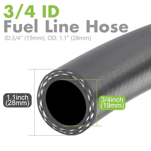 Image of Jeemiter 3 /4 inch ID x 5FT Large Diameter Fuel Line Hose SAE 30R7 Kit - with 10 Clamps for Diesel, Oil, Hydraulic Lines - Fits Industrial Machinery, Tractors, Marine Systems