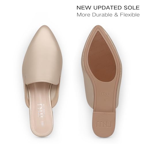 Image of MUSSHOE Women's Pointed Toe Mule Flats: Comfortable Lightweight Slip On Backless Loafers with Memory Foam for Office Work & Dressy Casual Wear