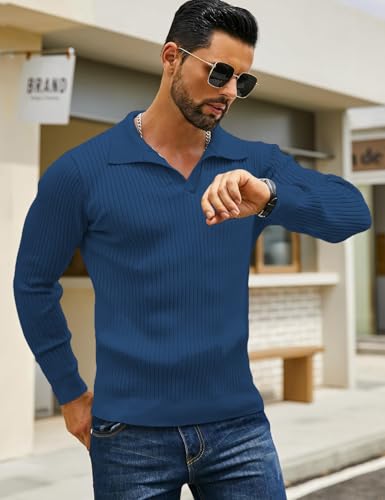 Image of DENIMHOLIC Men's Cotton Full Sleeve Collar Polo Sweater for Men, Rib Knitted Sweaters for Men Winter Sweater for Man
