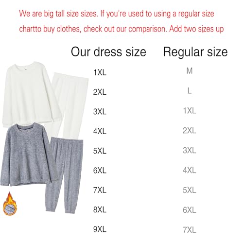 Mens Big and Tall Fleece Pajamas Set Pullover Pants Fluffy Plush Warm Loungewear Crewneck Sleepwear XL-9XL3