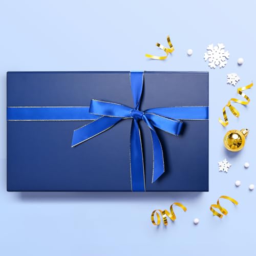 Image of LIFELUM Navy Blue Birthday Gift Box for Men 13.85 x 8.35 x 4.45 inch, Groomsmen Proposal Gift Box for Presents with Lids Ribbon,Card,Shredded Paper Filler