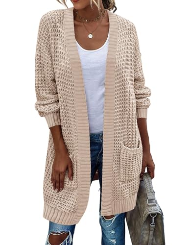 Image of Zeagoo Women's 2025 Fall Open Front Cardigan Long Batwing Sleeve Chunky Knit Sweater Loose Outerwear Coats with Pockets