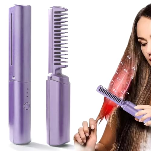 Peine Alisador Cerámico 2 en 1 Recargable USB Morado miniatura 1