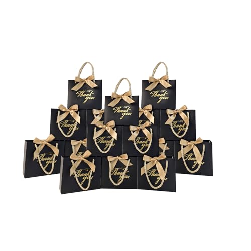 TKSBAG 100 Pack Small Thank You Gift Bags with Handles, 5.5''x 2.3''x4.7'' Mini Black Gift Bags Bulk for Baby Shower, Birthday, Wedding, Party Favors, Mother's Day