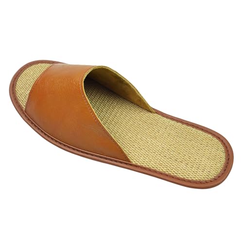 Image of Hwayslon Leather Slippers Men's Women's Leather Room Shoes Natural Cowhide Luxury Solid Color Unisex
