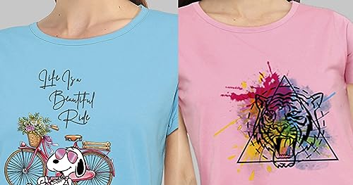 Image of Combo Women's T-Shirts, Cotton Half Sleeves Round-Neck Printed T-Shirt for Girls, & Women Tees (Pack of 2) 960-980-
