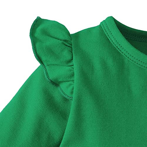 SOBOWO Green Baby Girl Dress Infant Ruffle Long Sleeve Romper Dress Headband Clothes Jumpsuit Tutu Skirt Set Christmas Outfits(0-3 Months, Green L) - Thumbnail 4