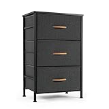 ROMOON Nightstand Chest with 3 Fabric Drawers, Bedside Furniture,Lightweight Accent Table, Storage Drawer Unit with Wood Top Fabric Bins for Bedroom, College Dorm, Closets,Nursery - Dark Gray