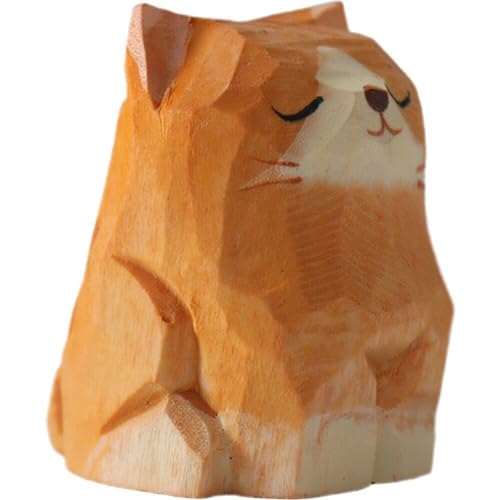 Muteitt Figurines De Chat en Bois Sculpture Belle Statue De Chat Orange Sculptée À Main Chaton en Bois Art Sculpture Travail pour Décoration De Bureau À Domicile