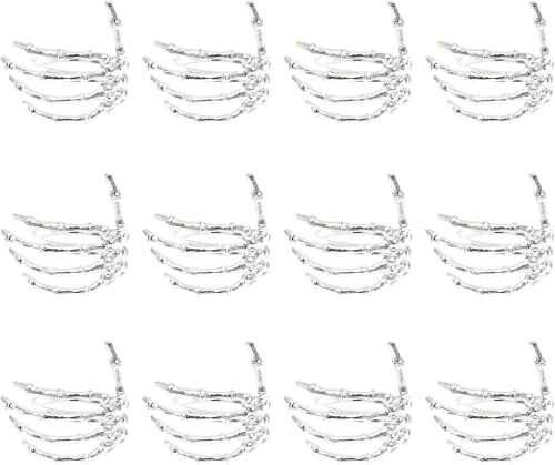 Bestalice Halloween Skull Napkins Rings Set Of 12, Halloween Decorations Napkin Ring Creative Horror Skeleton Hand Exquisite Scary Alloy Napkin Holder For Halloween Party Table Curtain (Silver) #TOP17