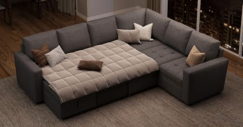 Image of HONBAY Modular Sleeper Sectional Pull Out Bed with Storage,Grey