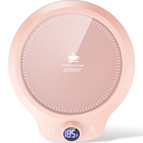 Image of Fast Heating Mug Warmer - 4 Temp Settings & 1-12H Timer, Coffee Cup Warmer Plate for Desk Auto Shut Off, Ideal Beverage Warmer Gift for Coffee, Tea, Milk (Pink)