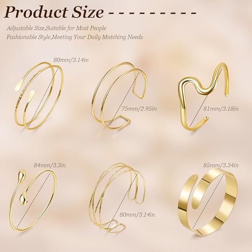 6PCS Gold Arm Cuff Bracelets for Women Upper Armband Open Adjustable Wrist Arm Bangle Bracelets Set Minimalist Thin Stack Coil Swirl Trendy Armlet Jewelry2