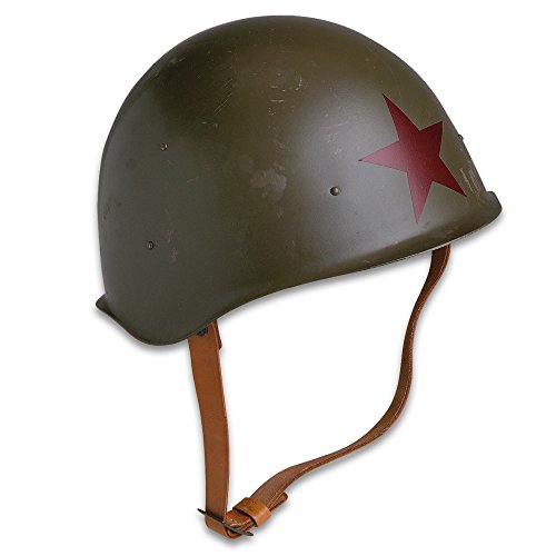 Genuine Soviet Russia/Red Army M52 Helmet - World War II Style Military Surplus - Steel Pot; Red Star; Leather Suspension, Chin Strap - Military History Collections Display Tactical Costume - Used