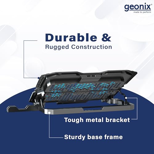 Image of Geonix Gaming Laptop Cooling Pad, LED Lights (1-6 grade), Computer Cooler Stand, 5 Quiet Fans for 15.6-18 Inch Laptops, 5 Stand adjustable point, PC Notebook Heat Dissipation (Black)